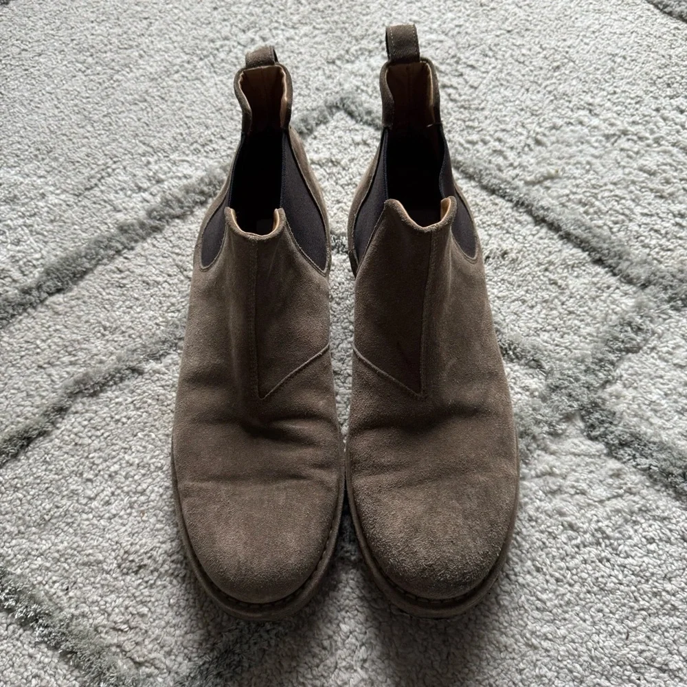 Vince Bonham suede leather Chelsea boots taupe gray brown pull on 12